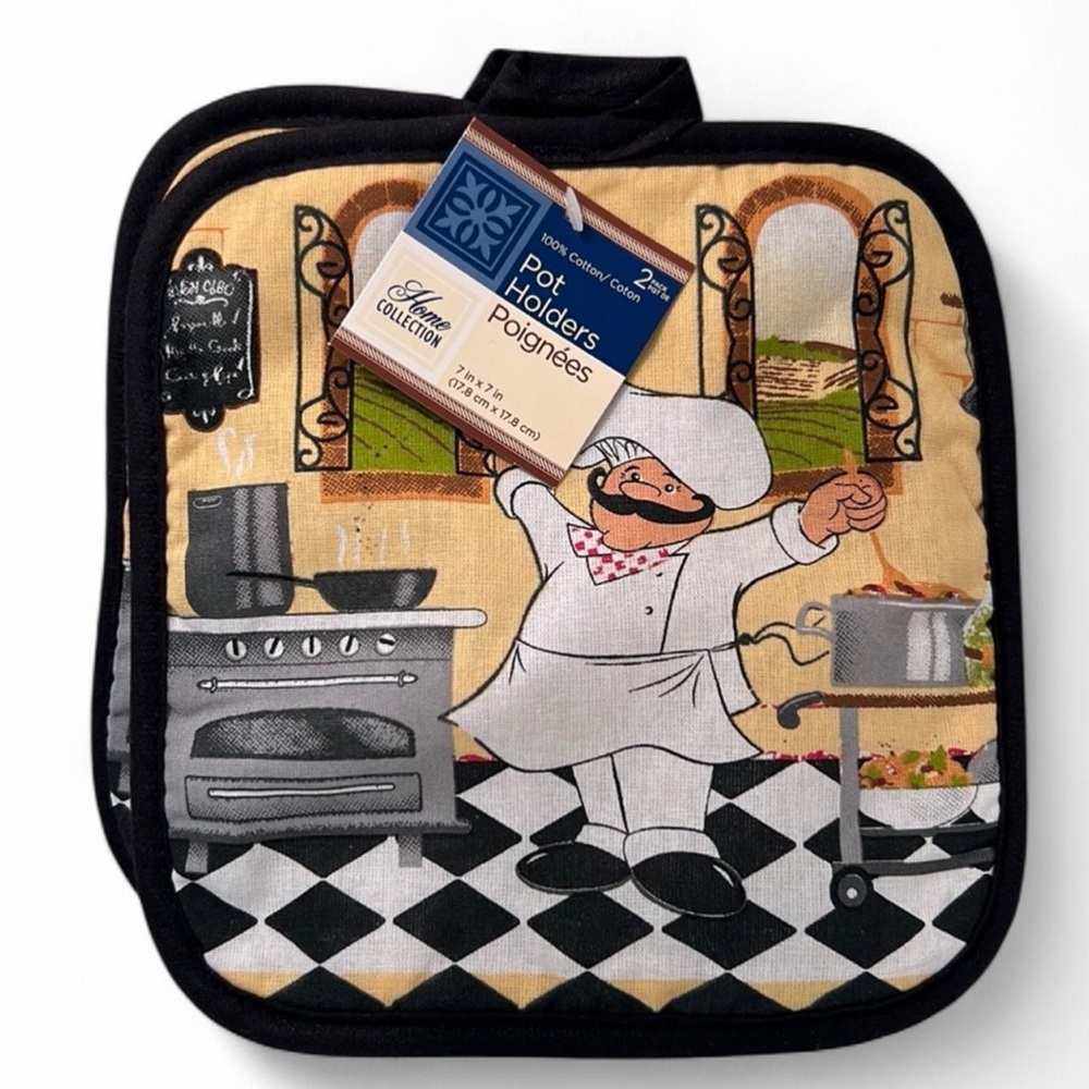 Home Collection Chef Print Pot Holders Set NWT